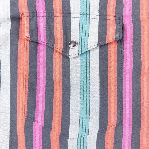 Wrangler Western Shirt Mens 16.5 L Tall Multi Color Vintage Pearl Snap Stripe - Picture 8 of 9